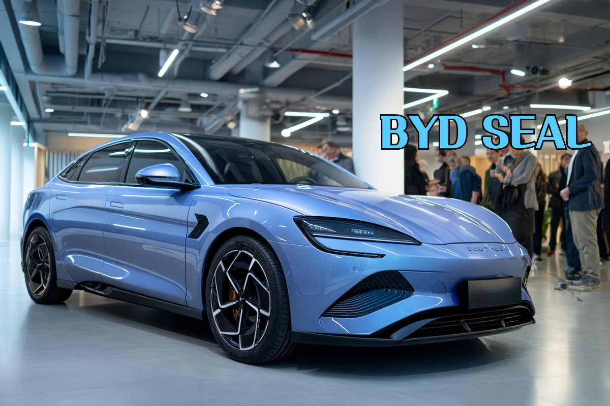 BYD 씰 다이내믹 AWD 전기 세단 출시 행사 및 차량 전경 이미지