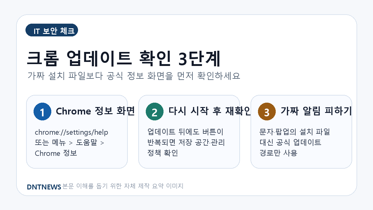 크롬 업데이트 확인 3단계와 가짜 업데이트 주의사항 인포그래픽