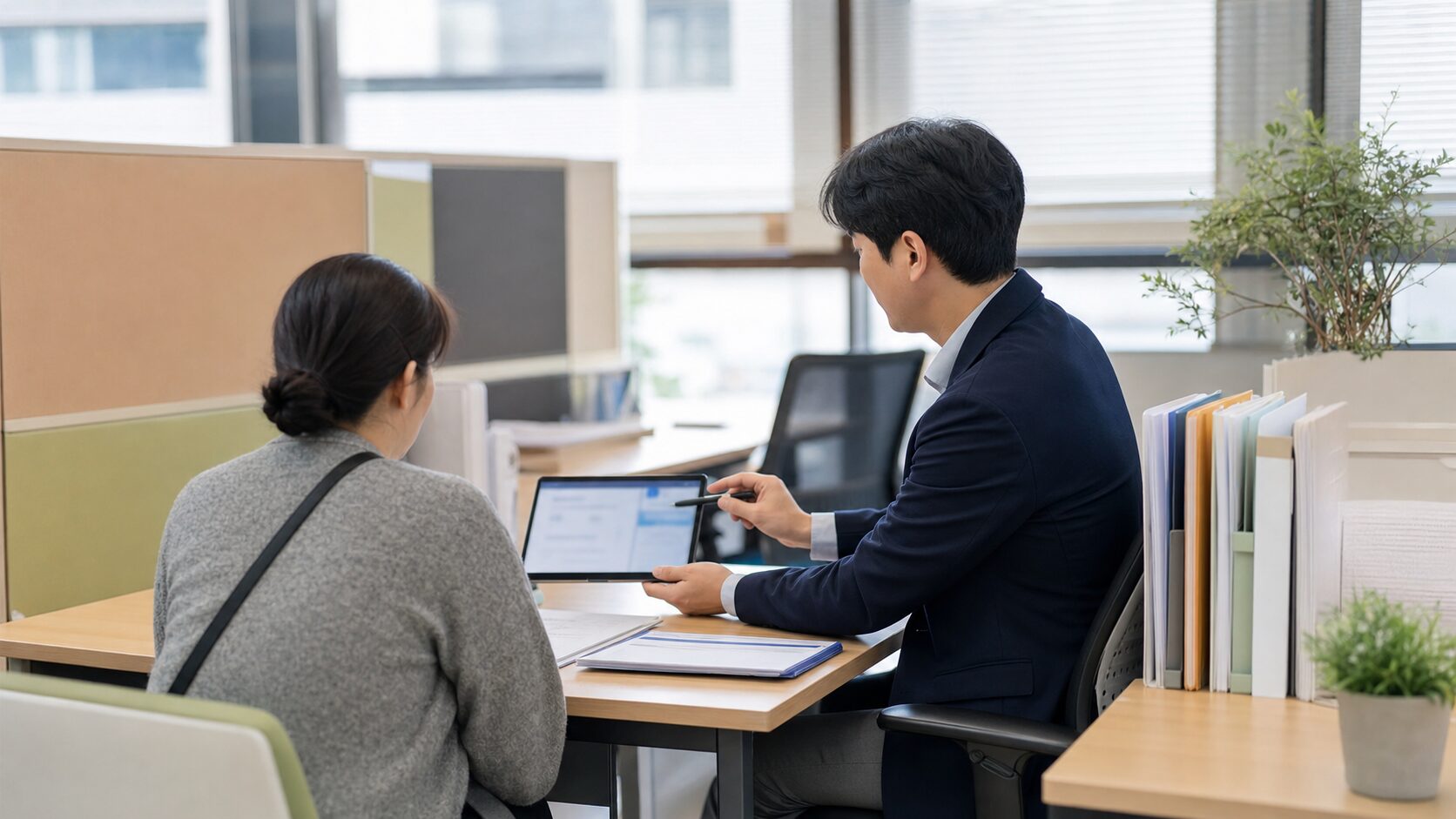 상담 창구에서 신청 절차를 안내받는 모습